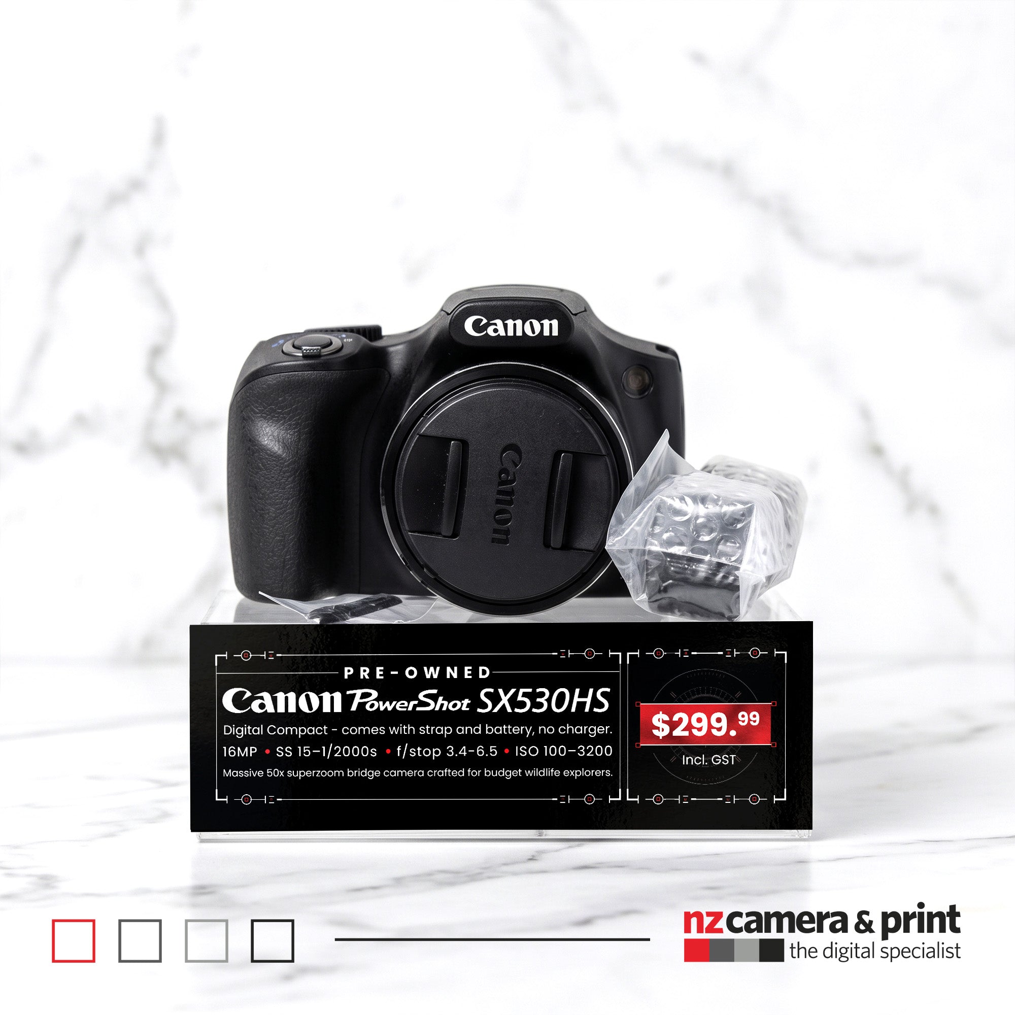 Pre-Owned Canon Powershot SX530HS with Strap and Lens Cap, No Charger.