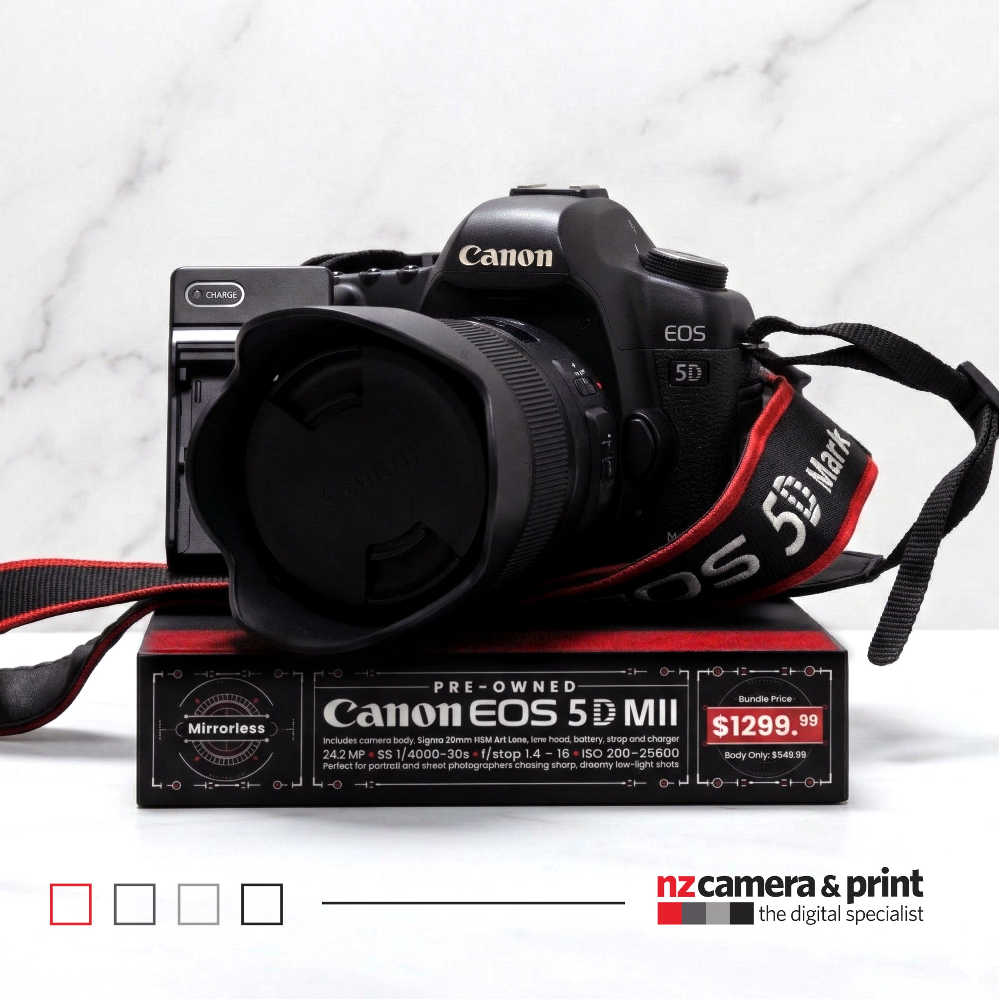 Pre-Owned Canon 5D with Sigma 35mm HSM Art Lens, lens hood, battery, strap and charger