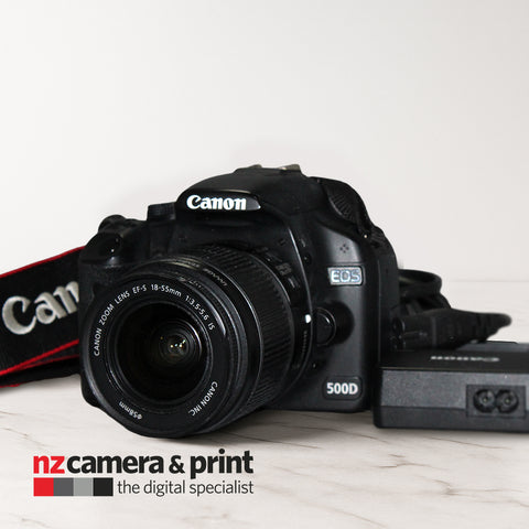 Pre-Owned Canon EOS 500D with EFS 18-55mm Lens, strap, charger and battery